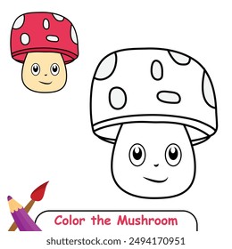Color the cute Mushroom drawing illustration. coloring book for kids. mushroom coloring page colored illustration