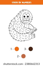 Color cute orangutan by numbers. Coloring page for kids. 