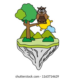 color cute owl animal in float island
