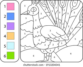 Color Cute Peacock By Numbers Beautiful Stock Vector (Royalty Free ...