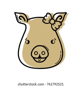 color cute pig female wild animal vector illustration