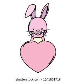 color cute rabbit with heart love sign