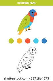  Color cute rainbow lorikeet. Worksheet for kids.