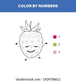 Color cute raspberry by number. Educational math game for children. Coloring page.