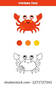 Color cute red crab. Coloring page for kids. 
