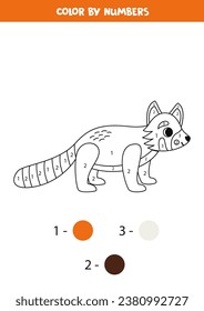 Color cute red panda by numbers. Coloring page for kids. 