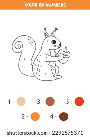 Color cute squirrel by numbers. Coloring page for kids. 