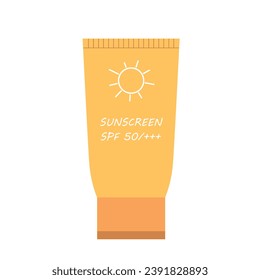 Color cute sunscreen flat illustration vector in cartoon style. Element for summer, beach vacation, tropical holiday, sunny day