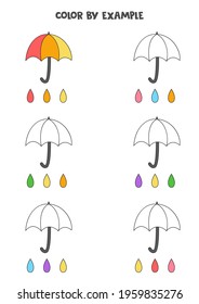 Color cute umbrellas. Educational coloring page for preschool kids.