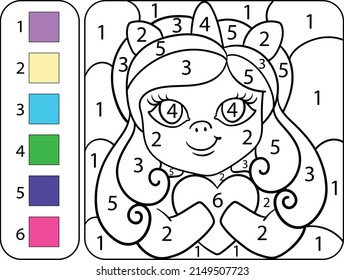 Color the cute unicorn by numbers. Beautiful coloring book page for kids. Worksheet for education