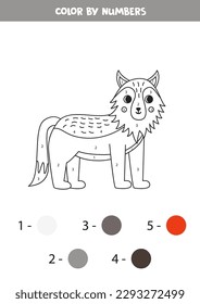 Color cute wolf by numbers. Coloring page for kids. 