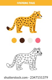 Color cute yellow leopard. Coloring page for kids. 