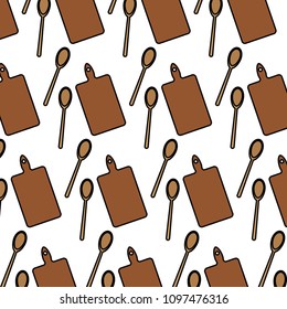 color cutting board and wood spoon background