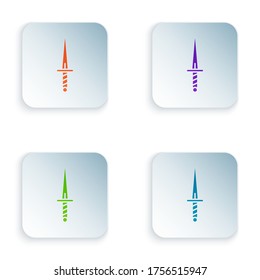 Color Dagger icon isolated on white background. Knife icon. Sword with sharp blade. Set colorful icons in square buttons. Vector Illustration