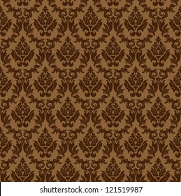 Color Damask Seamless Vector Pattern.  Elegant Design in Royal  Baroque Style Background Texture. Floral and Swirl Element.  Ideal for Textile Print and Wallpapers. 