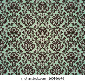 Color Damask Seamless Vector Pattern.  Elegant Design in Royal  Baroque Style Background Texture. Floral and Swirl Element.  Ideal for Textile Print and Wallpapers. 