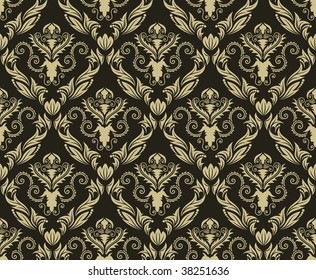 Color Damask Seamless Vector Pattern.  Elegant Design in Royal  Baroque Style Background Texture. Floral and Swirl Element.  Ideal for Textile Print and Wallpapers. 