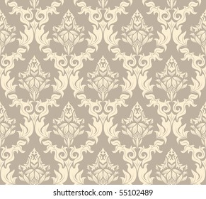 Color Damask Seamless Vector Pattern.  Elegant Design in Royal  Baroque Style Background Texture. Floral and Swirl Element.  Ideal for Textile Print and Wallpapers. 
