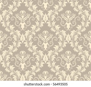 Color Damask Seamless Vector Pattern.  Elegant Design in Royal  Baroque Style Background Texture. Floral and Swirl Element.  Ideal for Textile Print and Wallpapers. 