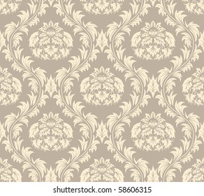 Color Damask Seamless Vector Pattern.  Elegant Design in Royal  Baroque Style Background Texture. Floral and Swirl Element.  Ideal for Textile Print and Wallpapers. 