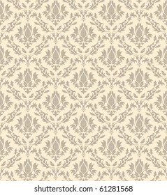 Color Damask Seamless Vector Pattern.  Elegant Design in Royal  Baroque Style Background Texture. Floral and Swirl Element.  Ideal for Textile Print and Wallpapers. 