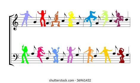 color dancer silhouette with notes