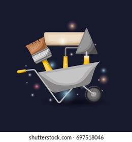 color dark blue background with brightness of tools for construction and work paint vector illustration