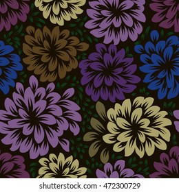 Color dark seamless floral wallpaper pattern vector template. Seamless wrapping paper, textile or upholstery print.