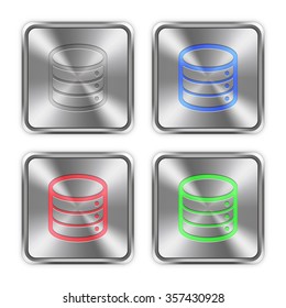 Color database icons engraved in glossy steel push buttons.