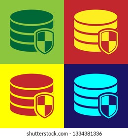 Color Database protection icon isolated on color backgrounds. Secure database icon. Flat design. Vector Illustration