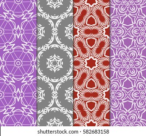 color decorative floral seamless pattern set. vector illustration. for design, interior, wallpaper, invitation