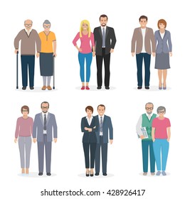 Color decorative icons set depicting family couple in different age vector illustration