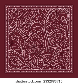 Color decorative panel with circular pattern in form of mandala with flower for decoration or print. Decorative ornament in ethnic oriental style. Red design.