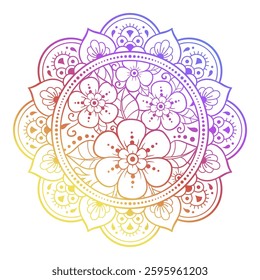 Color decorative panel with circular pattern in form of mandala with flower for decoration or print. Decorative ornament in ethnic oriental style. Rainbow design on white background.