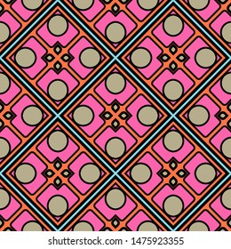 Color decorative seamless pattern with geometric ornamnet. Vector illustration.