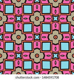 Color decorative seamless pattern with geometric ornamnet. Vector illustration.