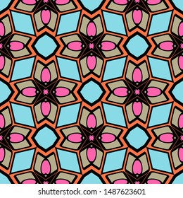 Color decorative seamless pattern with geometric ornament. Vector illustration.