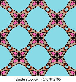 Color decorative seamless pattern with geometric ornament. Vector illustration.