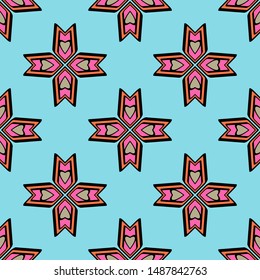 Color decorative seamless pattern with geometric ornament. Vector illustration.