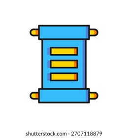 Decreto de color, papel, pergamino, icono de desplazamiento aislado sobre fondo blanco. Estilo de contorno relleno plano con sombra. Vector