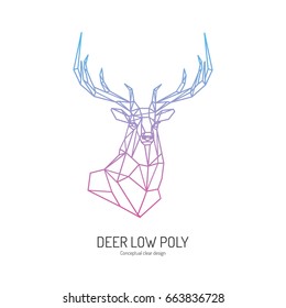 Color deer head linear wire construction sample logo. Polygonal geometric low poly style logo.