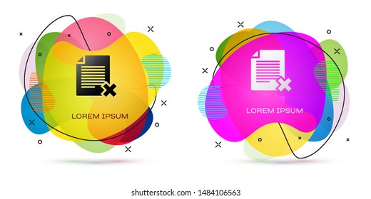 Color Delete file document icon isolated on white background. Rejected document icon. Cross on paper. Abstract banner with liquid shapes. Vector Illustration