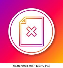 Color Delete file document line icon isolated on color background. Rejected document icon. Cross on paper. Circle white button. Vector Illustration