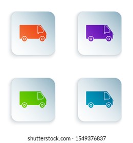 Color Delivery cargo truck vehicle icon isolated on white background. Set icons in colorful square buttons. Vector Illustration