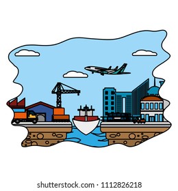 color delivery service transport vehicles and crane