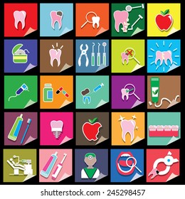color dental icons on color square background