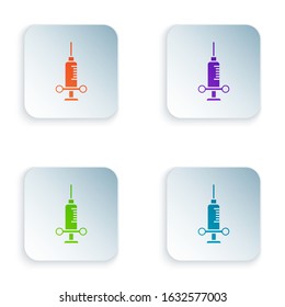 Color Dental medical syringe with needle icon isolated on white background. Set icons in square buttons. Vector Illustration