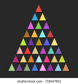 Color design christmas tree with triangles over dark background, merry christmas party invitation, stock vector illustration