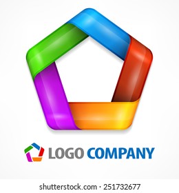 Color design element, geometric symbol pentagon on white, vector illustration