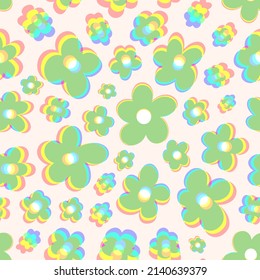 La flor de desviación de color potencia de la flor patrón de repetición sin fisuras. Colocación aleatoria, vector retro floral por toda la impresión sobre fondo blanco.